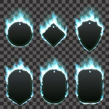Set of six frames surrounded with azure flame Stock Illustration