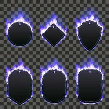Set of six frames surrounded with blue flame Stock Illustration