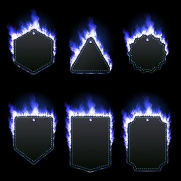 Set of six frames surrounded with blue flame Stock Illustration
