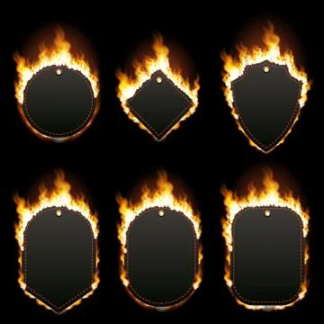 Set of six frames surrounded with flame Stock Illustration