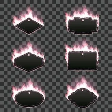 Set of six frames surrounded with pink flame Stock Illustration