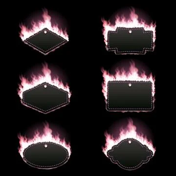 Set of six frames surrounded with pink flame Stock Illustration