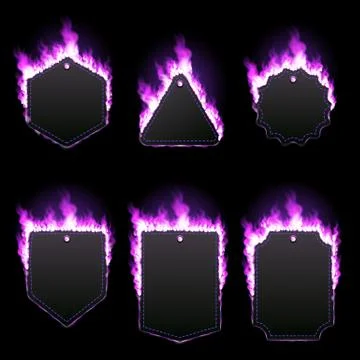 Set of six frames surrounded with purple flame Stock Illustration