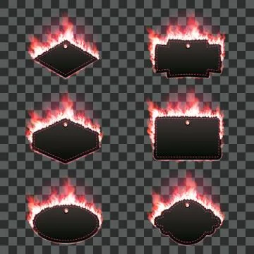 Set of six frames surrounded with red flame Stockillustratie