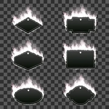 Set of six frames surrounded with white flame Stock Illustration