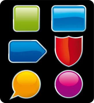 Set of six glossy buttons in several colors. Stock Illustration