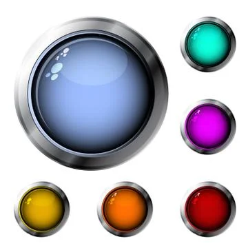 Set of six glossy buttons in various colors, rgb color space, vector illustratio Stock Illustration