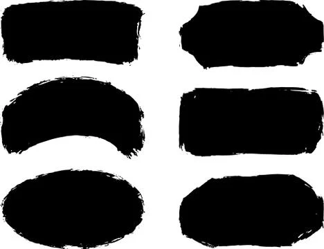Set of six hand drawn abstract black paint labels or frames. Vector collection Stock Illustration