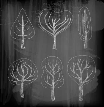 Set of six hand - drawn trees Stock Illustration