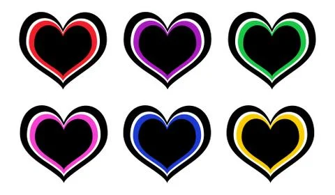 Set of Six Heart Graphics in Different Colours Stock Illustration