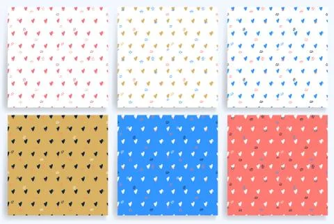 Set of six Heart seamless pattern. Vector love illustration. Valentine Day, M Stock Illustration