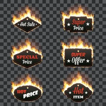 Set of six horizontal frames surrounded with flame Stock Illustration