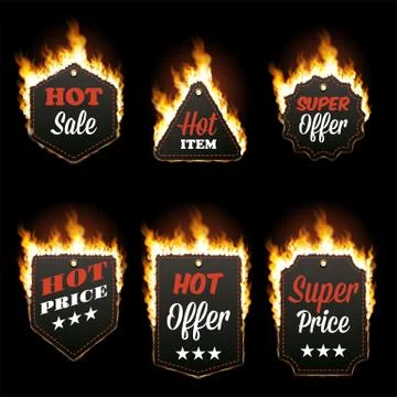 Set of six horizontal frames surrounded with flame Stock Illustration