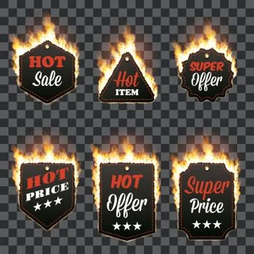 Set of six horizontal frames surrounded with flame Stock Illustration