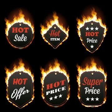 Set of six hot sale frames surrounded with flame Stock Illustration