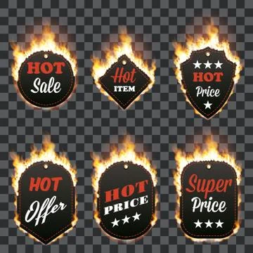 Set of six hot sale frames surrounded with flame Stock Illustration