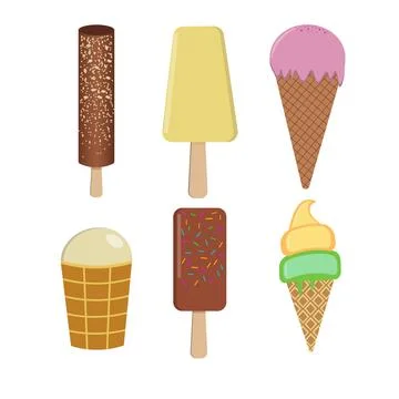 Set of six ice creams Illustrazione stock