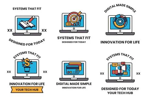 A set of six icons for smart devices Illustrazione stock