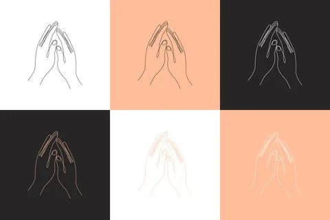 A set of six illustrations of Touch of two hand Ilustração Stock