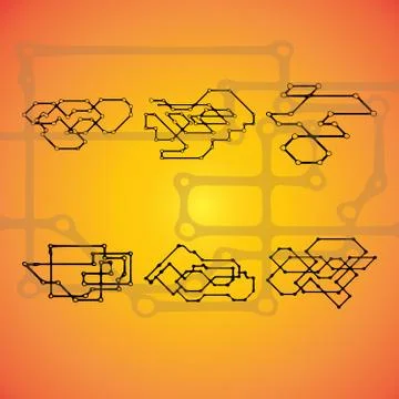 Set of six Mechanical schemes, vector engineering drawing with geometric pa.. 스톡 일러스트