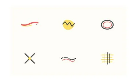 Set of six minimalist abstract vector icons with wavy lines circles and geo.. イラスト素材