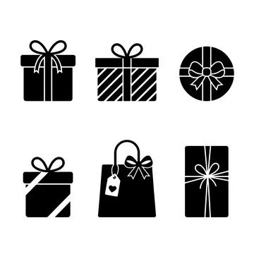 Set of six minimalist black gift box and shopping bag silhouettes for holid.. Stock Illustration