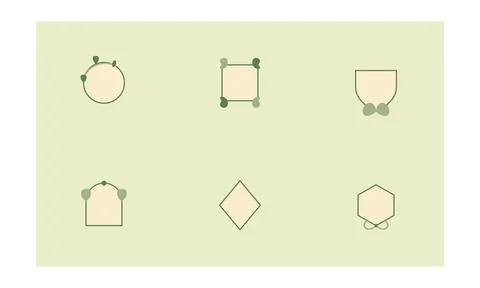 Set of six minimalist geometric frames with green foliage elements on a lig.. Stock Illustration