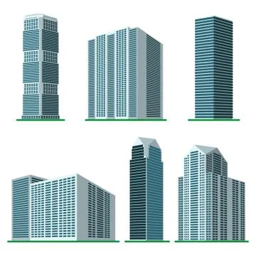 Set of six  modern high-rise building on a white background Stock-Illustration