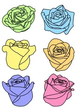 Set six multi colors rose buds Stock Illustration