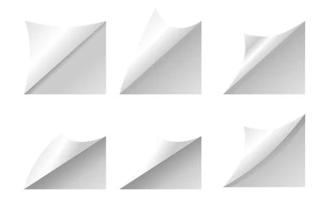 A Set of Six Realistic White Paper Corner Folds and Curls, Ideal for Highli.. Stock Illustration