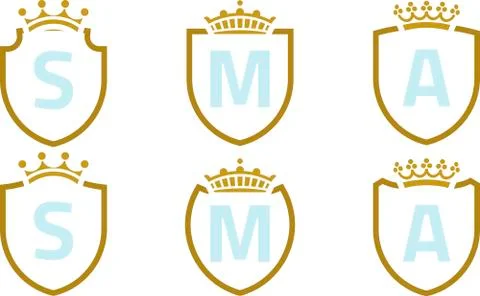 Set of six shield and crown luxury icons. Stock Illustration
