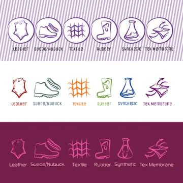 Set of six simple vector contour shoe material icons Stock Illustration