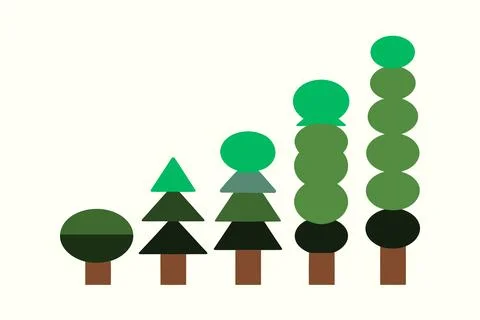 Set of Six Stylized Geometric Trees Иллюстрация