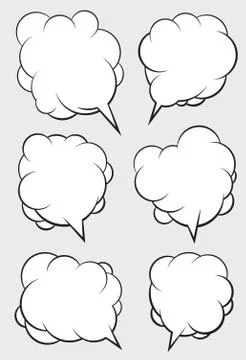 Set of six talking bubbles with white fill. Stock Illustration