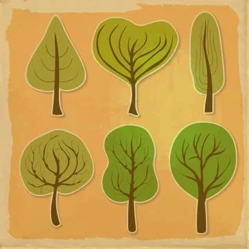 Set of six trees Stock Illustration