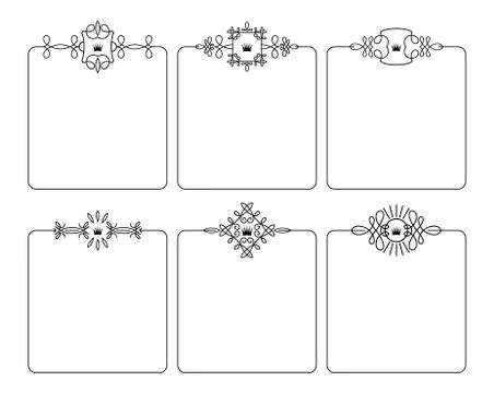Set of six unusual calligraphic frames in mono line style with rounded corner Stock Illustration
