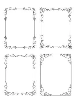 Set of six unusual calligraphic frames in mono line style with rounded corner 스톡 일러스트