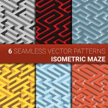Set of six variants of maze,  labyrinth - endless Stock Illustration