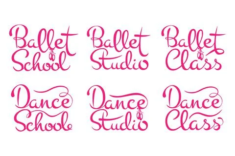 A set of six vector calligraphic inscriptions for ballet school Stock Illustration