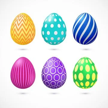 Set of six vector colorful Easter eggs with pattern. 库存插图