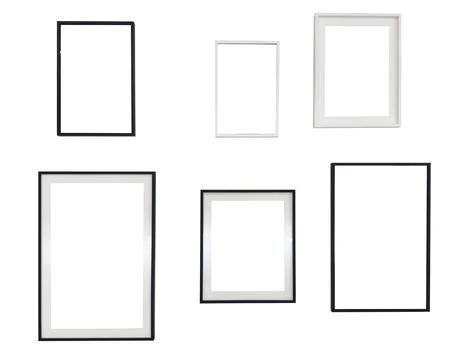 Set of six vertical frames in black and white colors, isolated on white Stock Photos