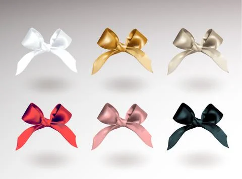 Set of six white, golden, silver, red, pink and black elegant bows with knots Stock Illustration