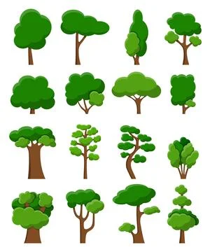 Set of sixteen vector trees Stock Illustration