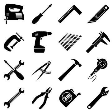 Set of sixteens industrial tools in flat style Stock Illustration