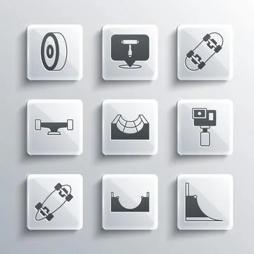 Set Skate park, Action camera, Longboard or skateboard, Skateboard wheel, ball Ilustración de archivo
