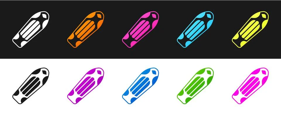Set Skateboard deck icon isolated on black and white background. Extreme sp.. Stock Illustration