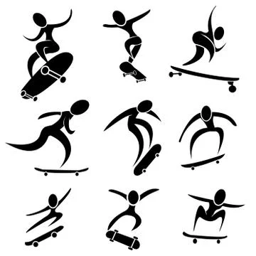 Set of skateboard icon in action Stock Illustration