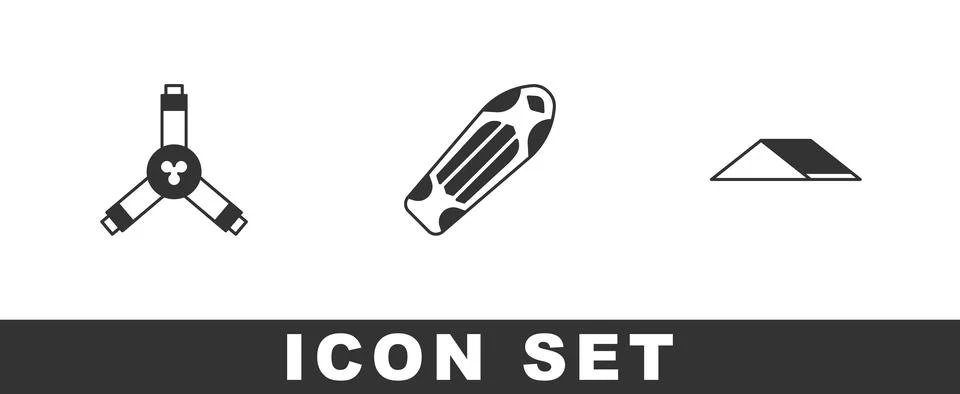 Set Skateboard Y-tool, deck and park icon. Vector Stock Illustration