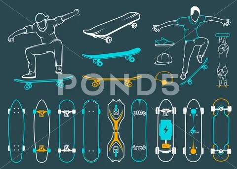 Set Of Skateboards, Equipments Of Street Style