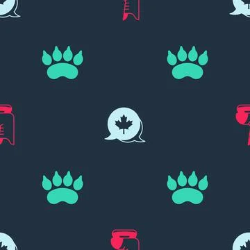 Set Skates, Canadian maple leaf and Bear paw footprint on seamless pattern 스톡 일러스트
